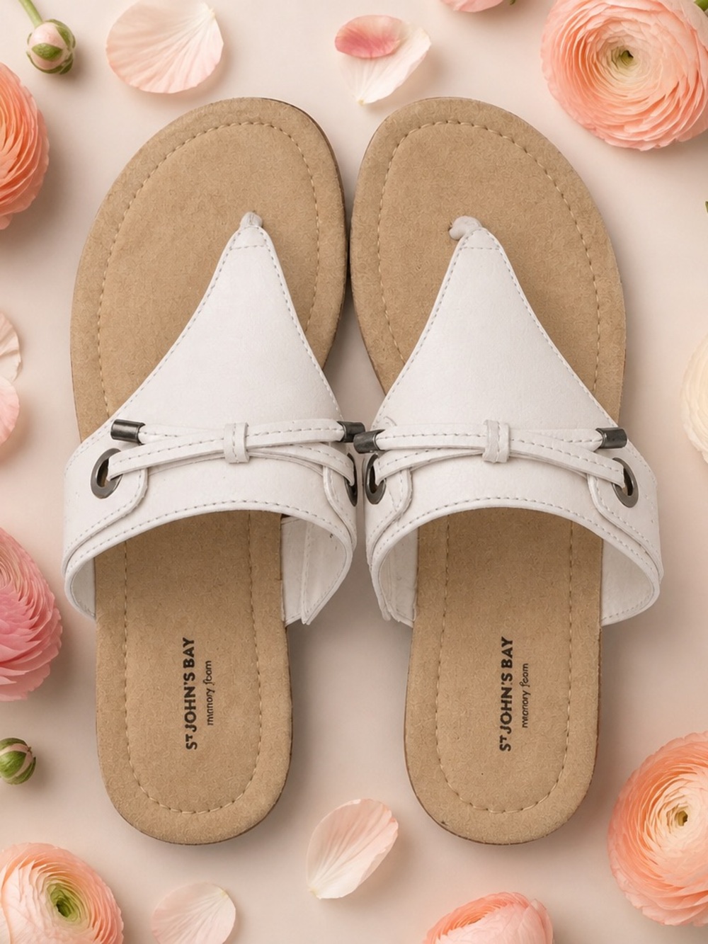 St. John's Bay White and Tan Slide Sandals